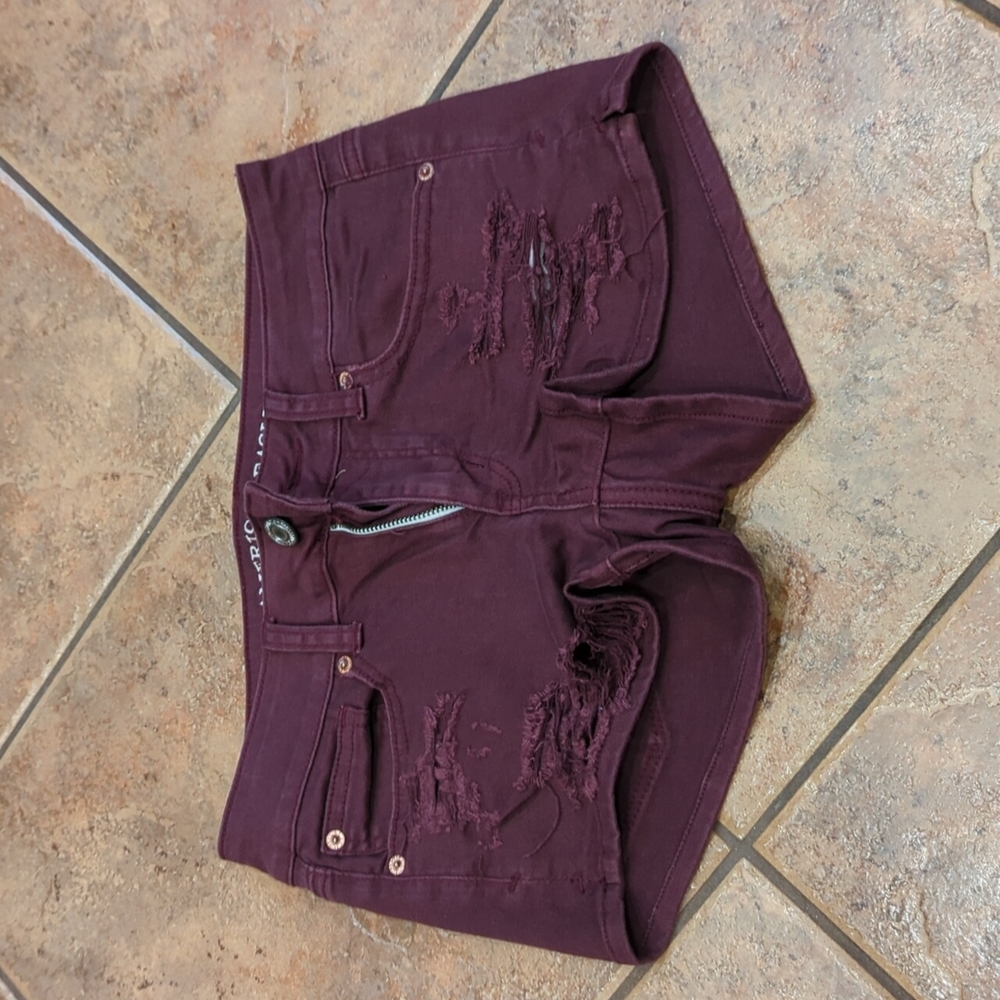 American Eagle Burgundy Distressed Shortie shorts